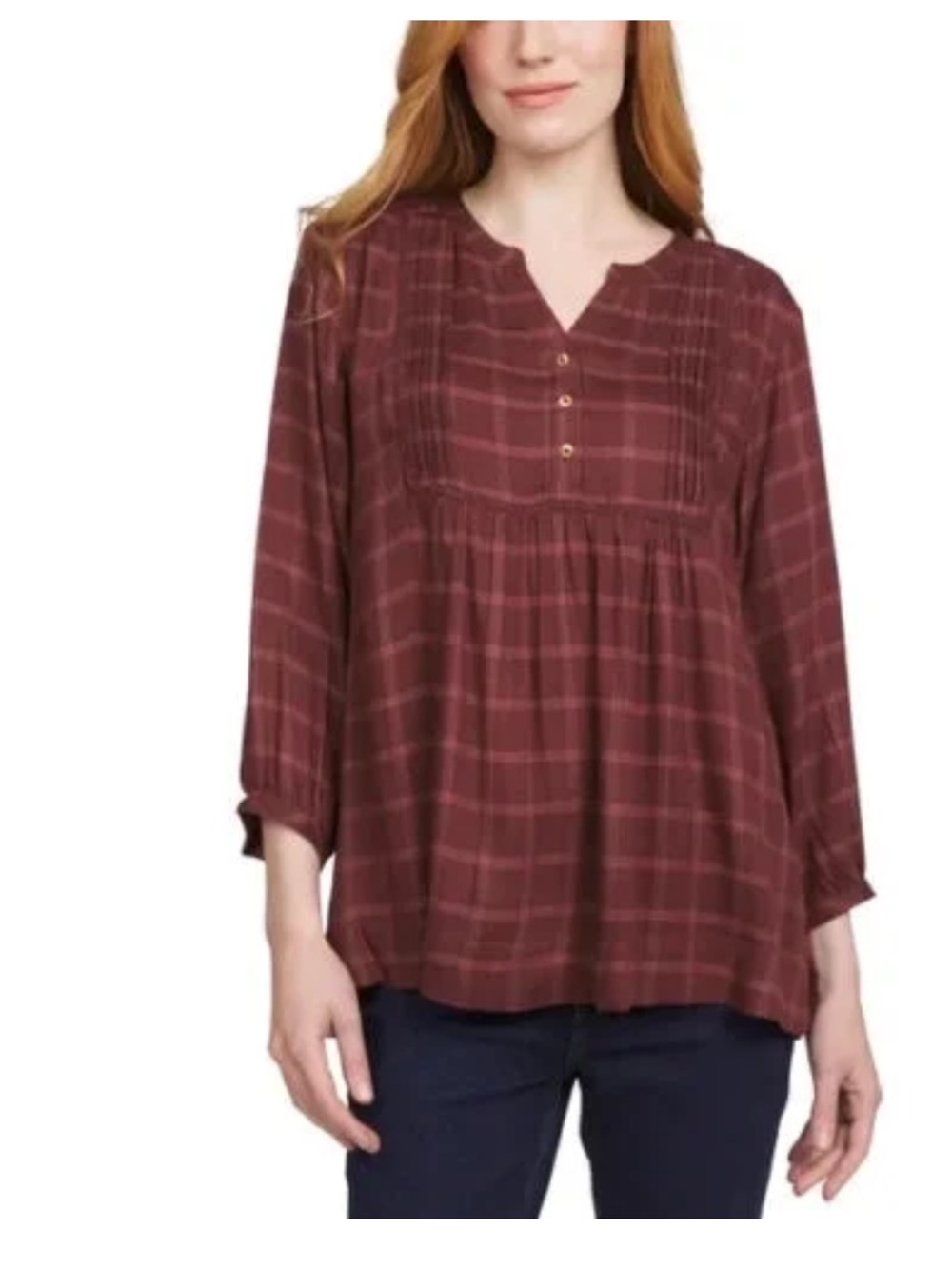 Wrangler Burgundy Plaid Pintuck Button Blouse size XL
